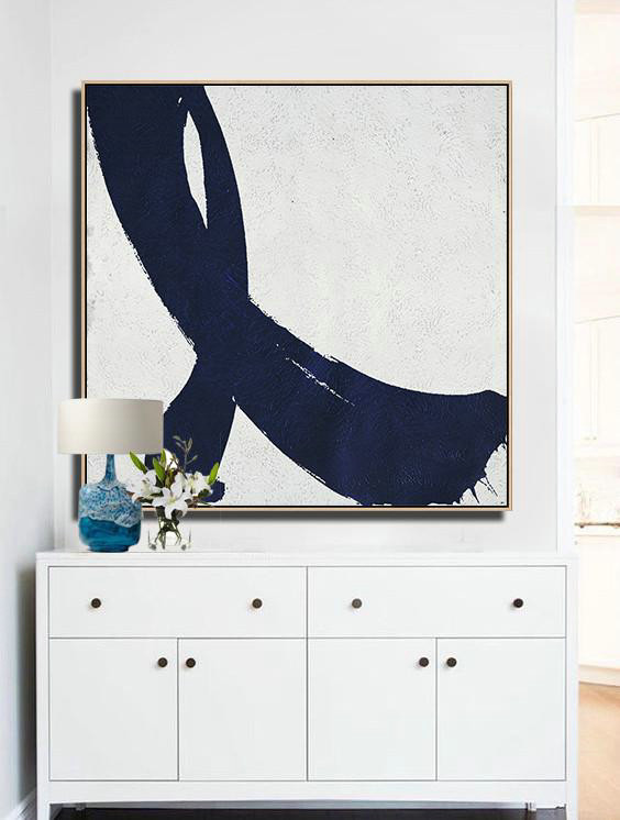 Large Abstract Painting,Hand Painted Navy Minimalist Painting On Canvas,Big Art Canvas